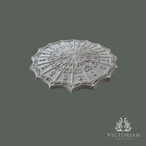 Side profile of the R66 plaster ceiling rose showing its elegant projection, floral detailing and handcrafted Victorian design.