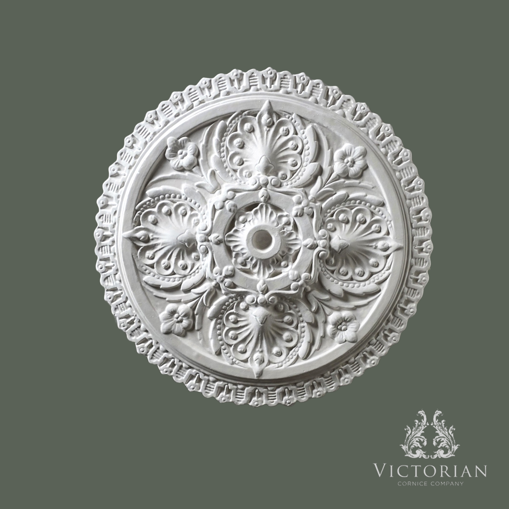 R68 plaster ceiling rose 602mm ornate floral and scroll design with decorative border