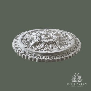 R68 plaster ceiling rose 602mm side profile showing ornate depth and decorative border detail