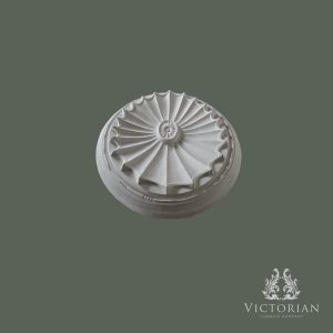 Perspective view of the R7 handmade oval plaster ceiling rose featuring a fluted fan design with a decorative central floral detail.