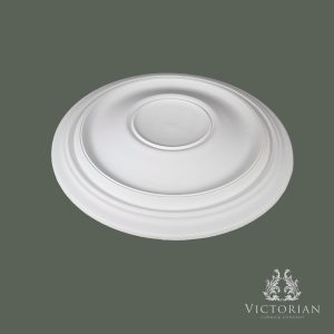 Side profile of the R73 plaster ceiling rose showing its smooth recessed centre and gently stepped moulded profile.