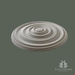 Side profile of the R74 plain plaster ceiling rose showing its stepped concentric rings and handcrafted finish.