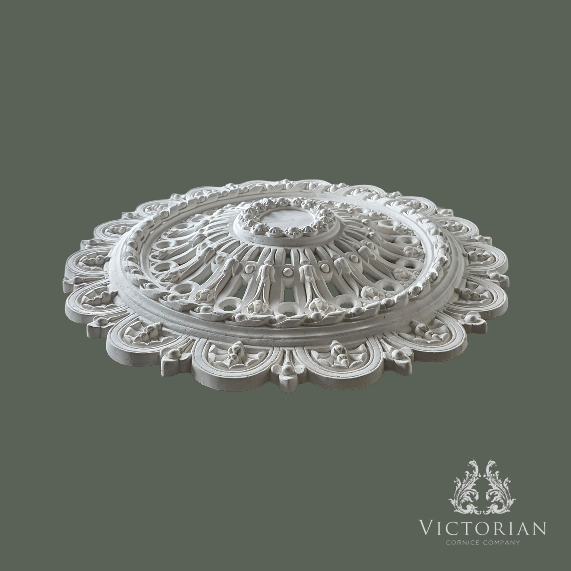 R8 plaster ceiling rose 830mm side profile showing depth and ornate radial detail