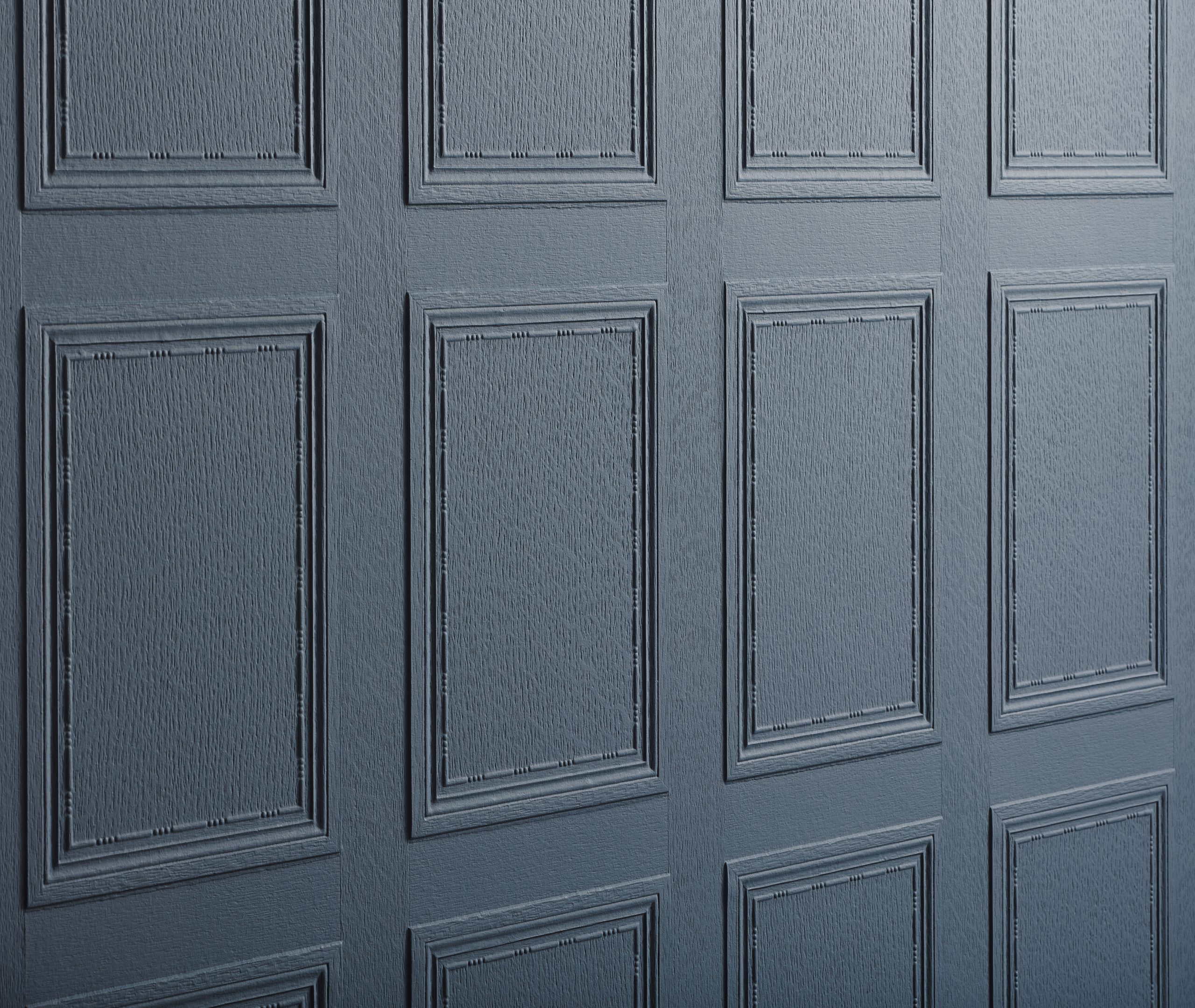Lincrusta Georgian panel wallcovering in blue with classic embossed panel detail