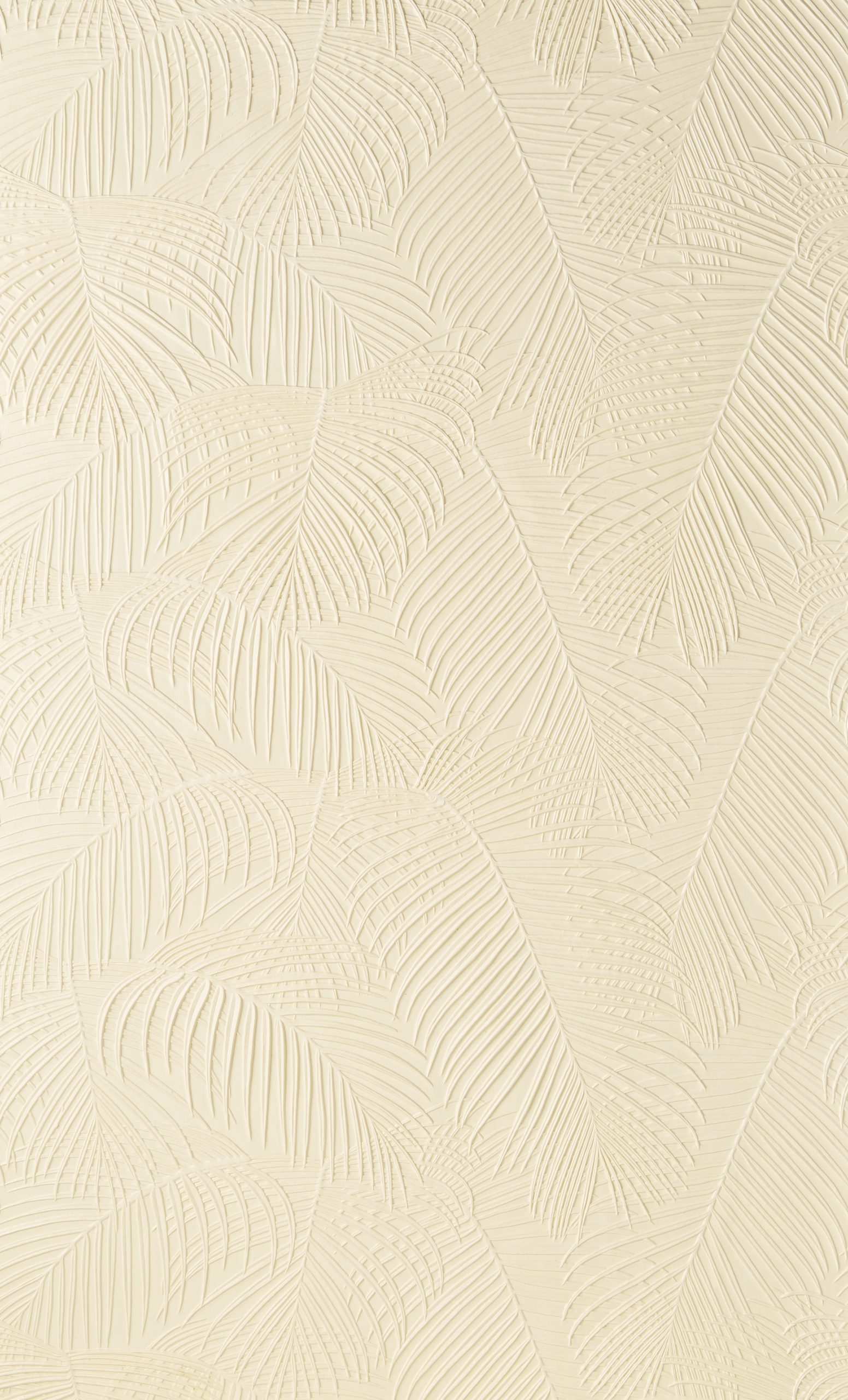 Embossed Lincrusta wallcovering with layered palm leaf pattern and geometric panel detailing