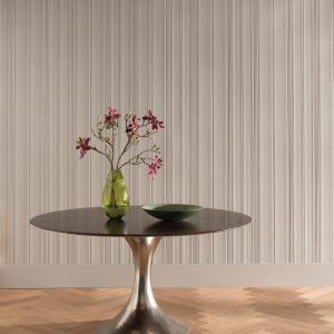 Lincrusta Linenfold wallcovering with vertical textured pattern in neutral interior setting