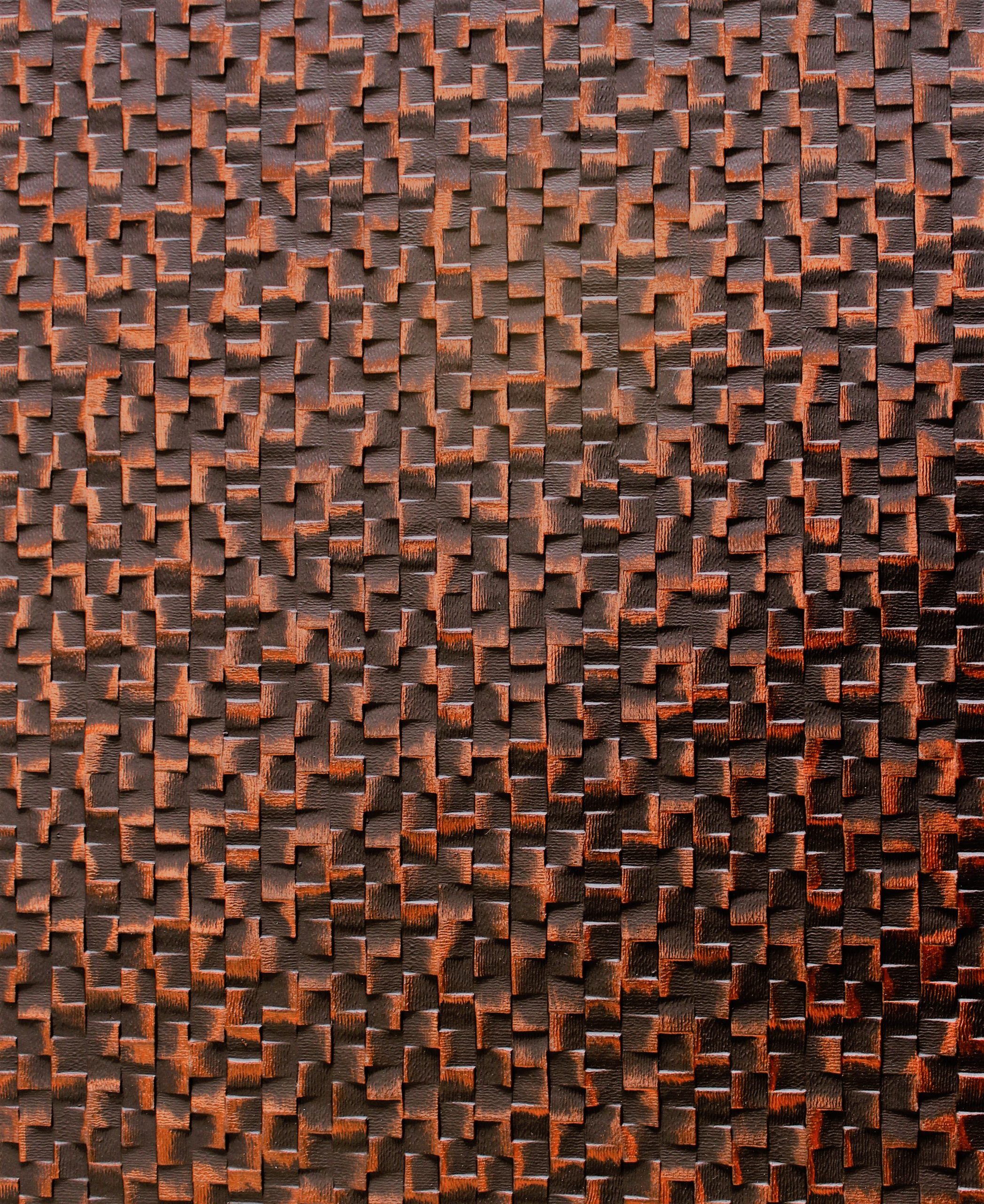 Lincrusta abstract block wallcovering in dark bronze and copper finish