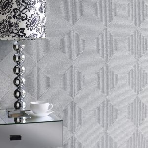 Lincrusta geometric wallcovering with textured square pattern in modern interior setting