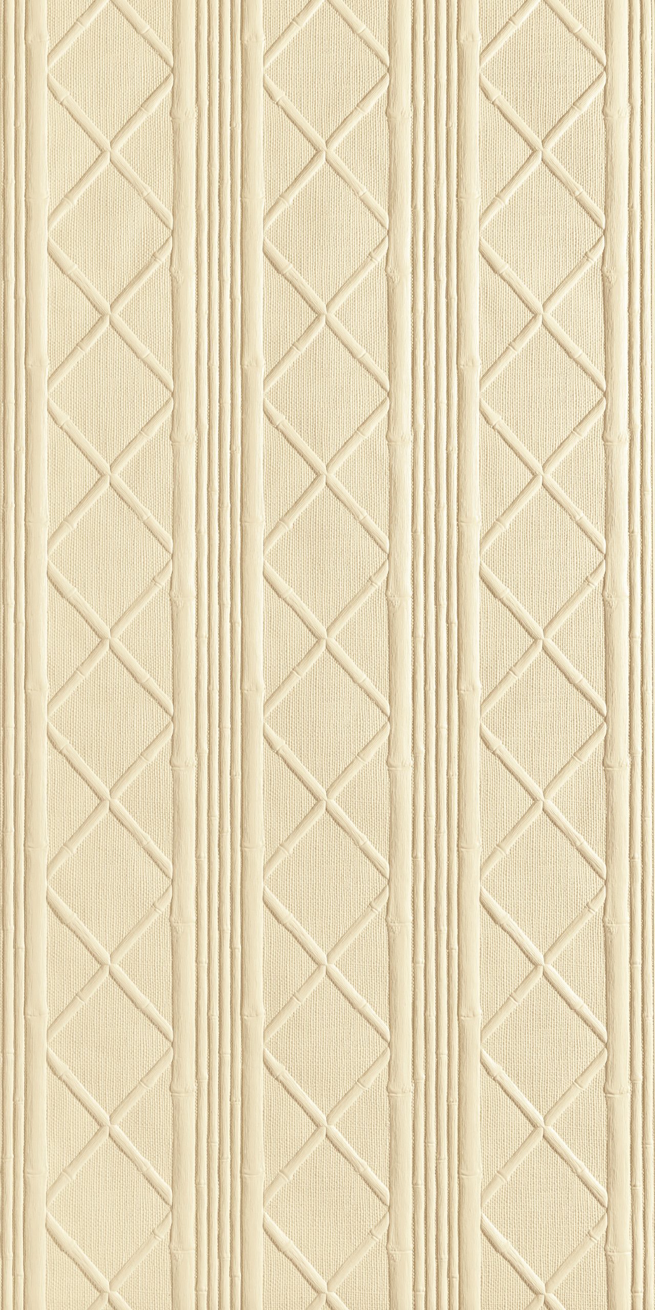 Lincrusta wallcovering with bamboo and diamond trellis pattern in cream finish