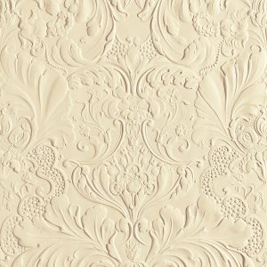 Lincrusta ornate floral wallcovering with embossed scroll pattern in cream finish
