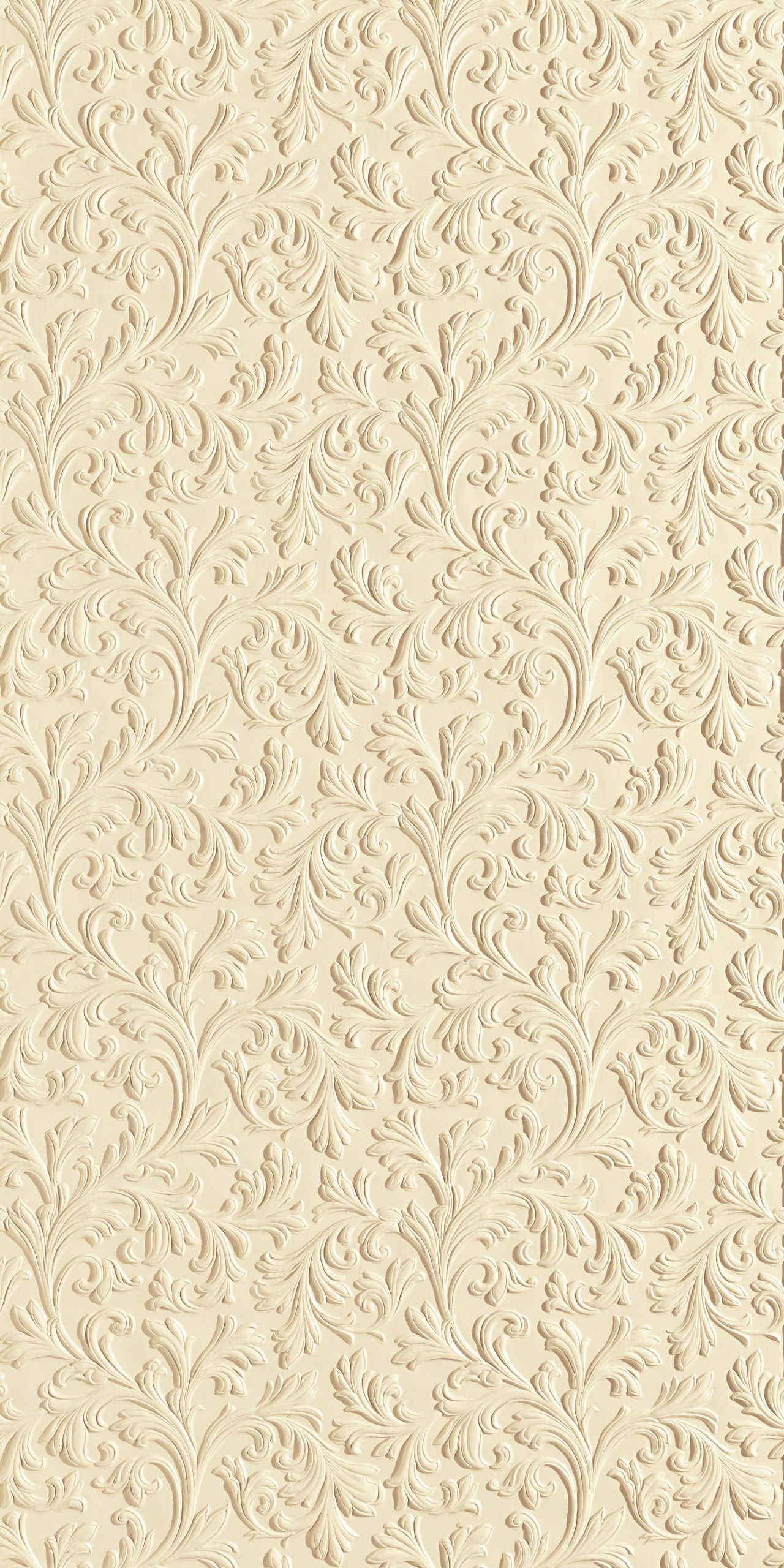 Lincrusta embossed acanthus leaf wallcovering with flowing traditional scroll design