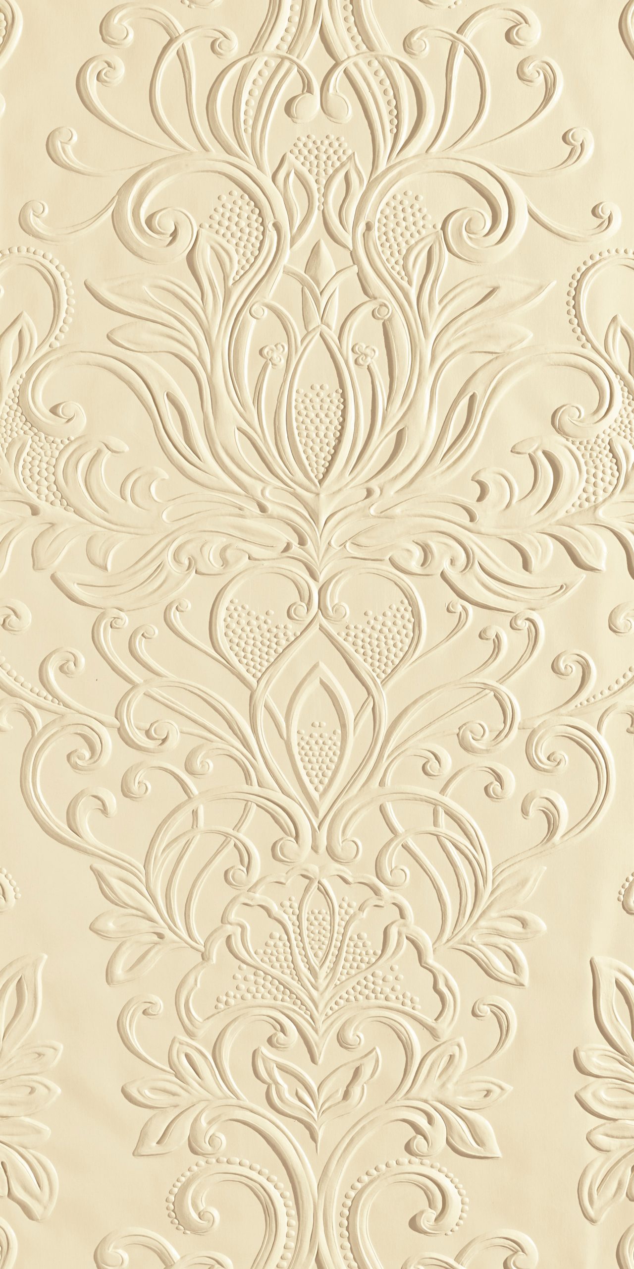 Lincrusta ornamental floral wallcovering with embossed scrolling botanical pattern