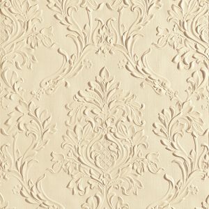 Lincrusta embossed damask wallcovering with ornate scrolling floral motifs