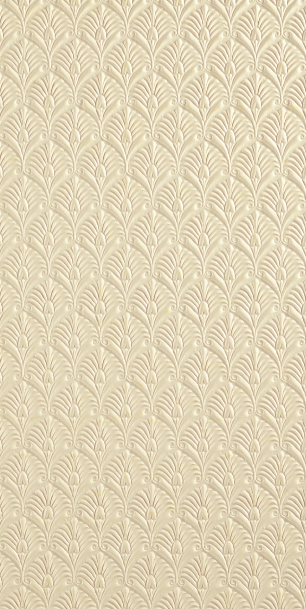 Lincrusta embossed wallcovering with repeating fan and shell motif in a classic Art Deco inspired design