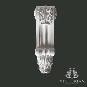 Handmade plaster corbel with acanthus leaf and fluted detail front view