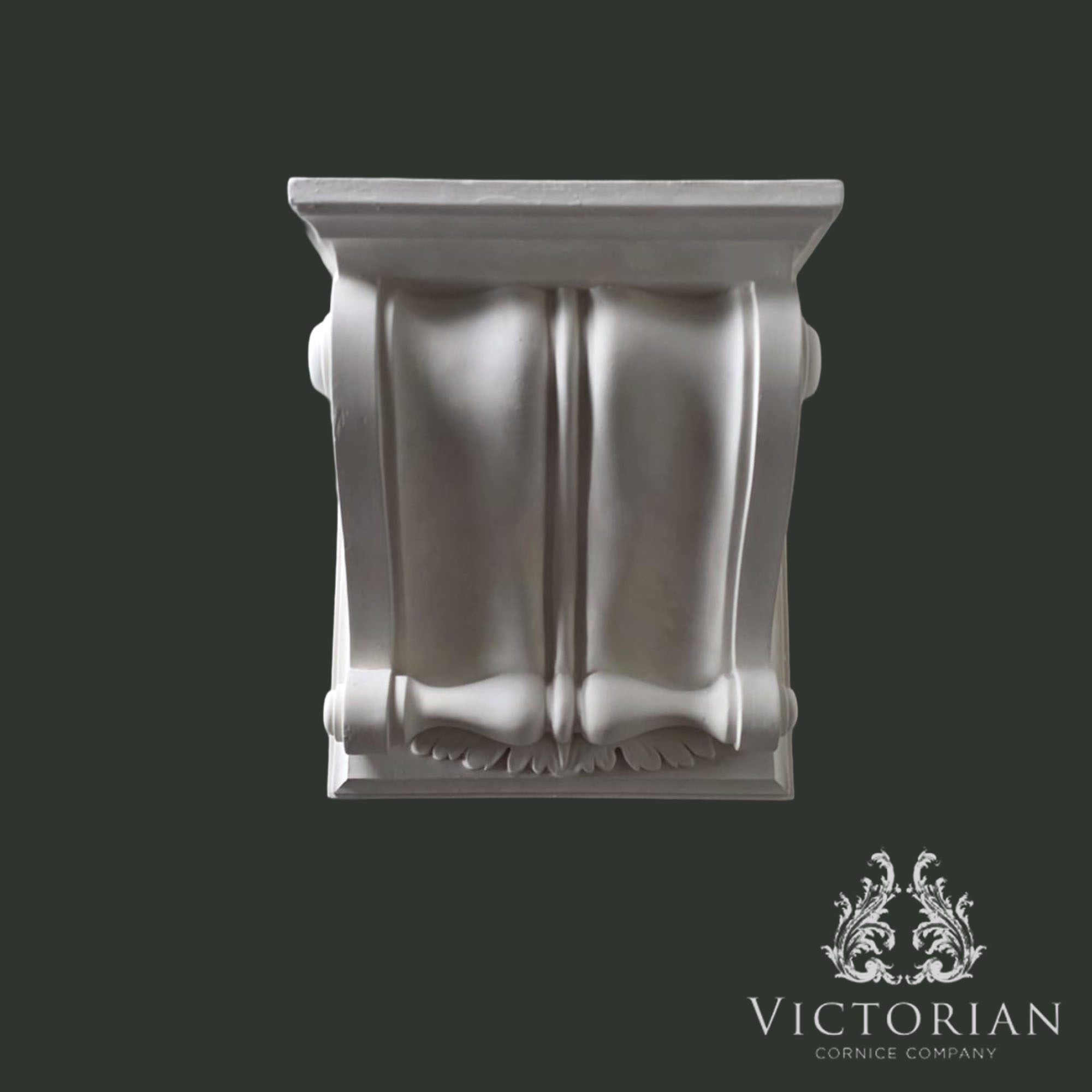 Handmade plain plaster corbel with smooth curved profile front view