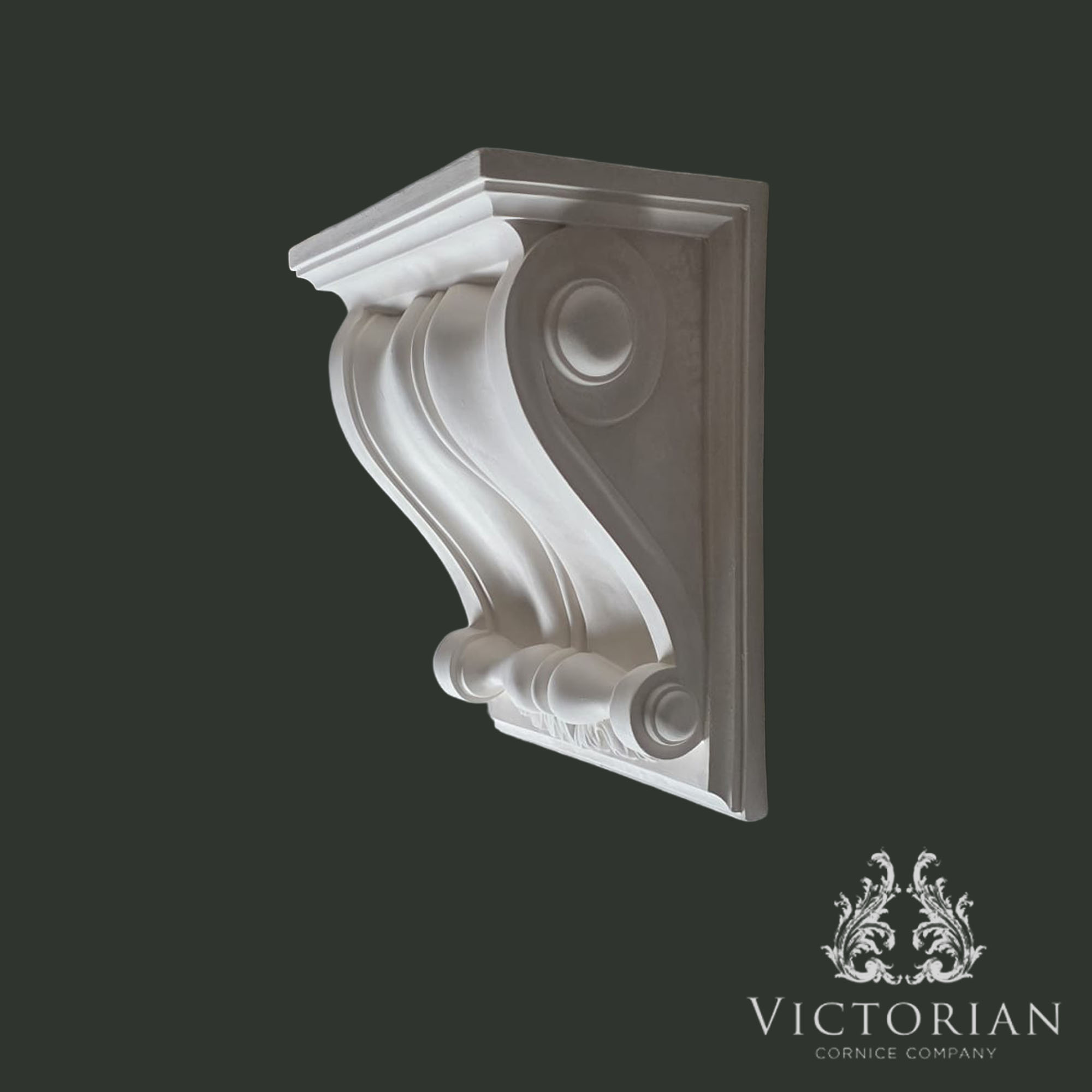Handmade plain plaster corbel side profile with elegant curved scroll design