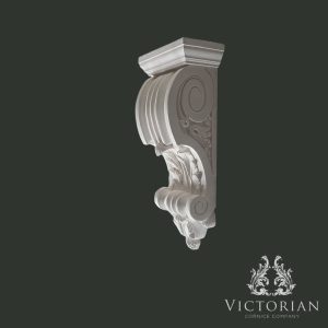 Handmade plaster corbel side profile with scroll design and acanthus leaf detail