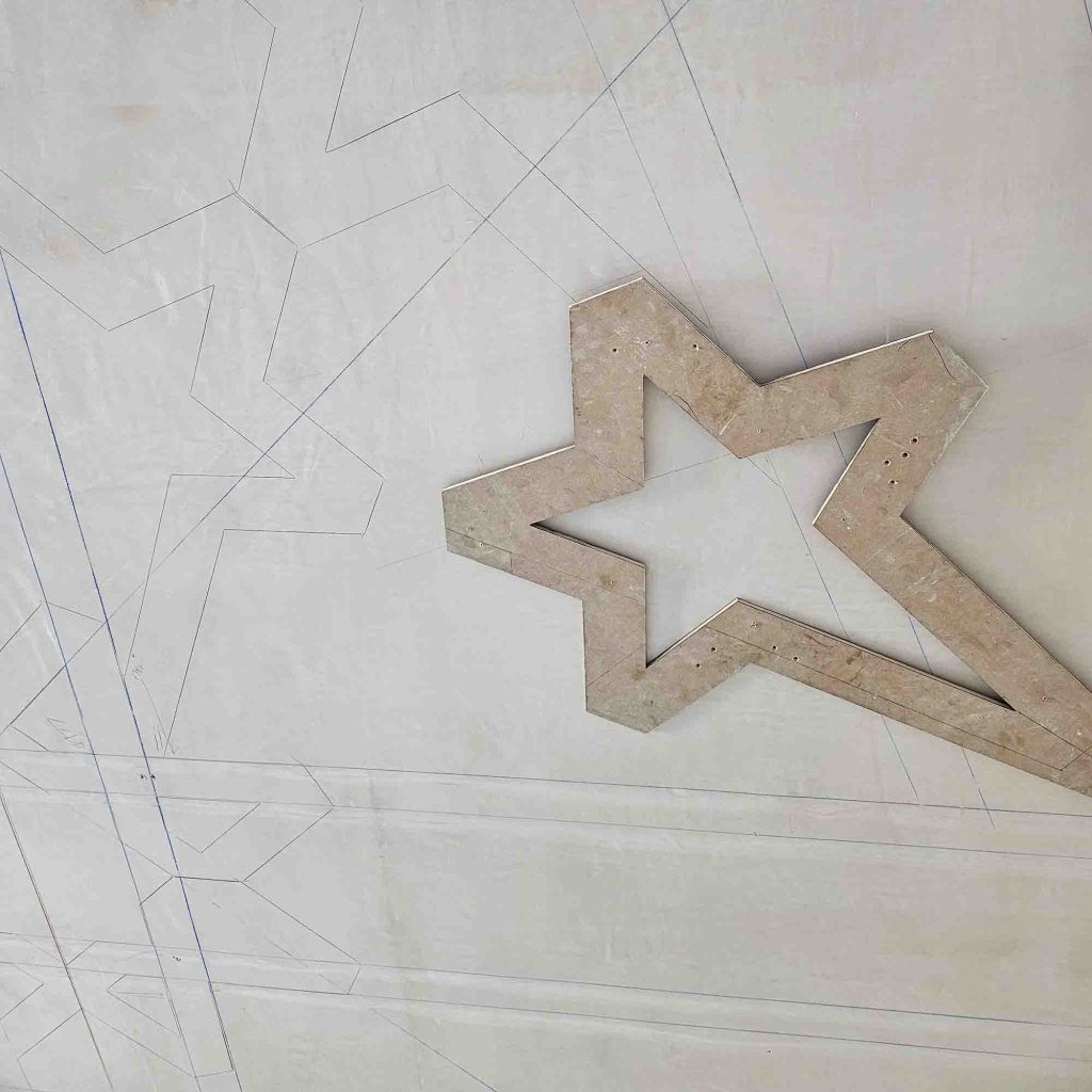 Star-shaped template used to mark out the geometric plaster ceiling design at Birmingham Central Mosque