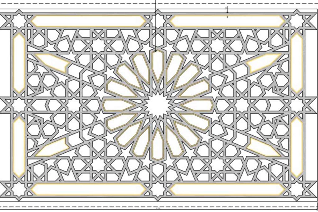 Original architectural plan for the bespoke decorative ceiling at Birmingham Central Mosque.