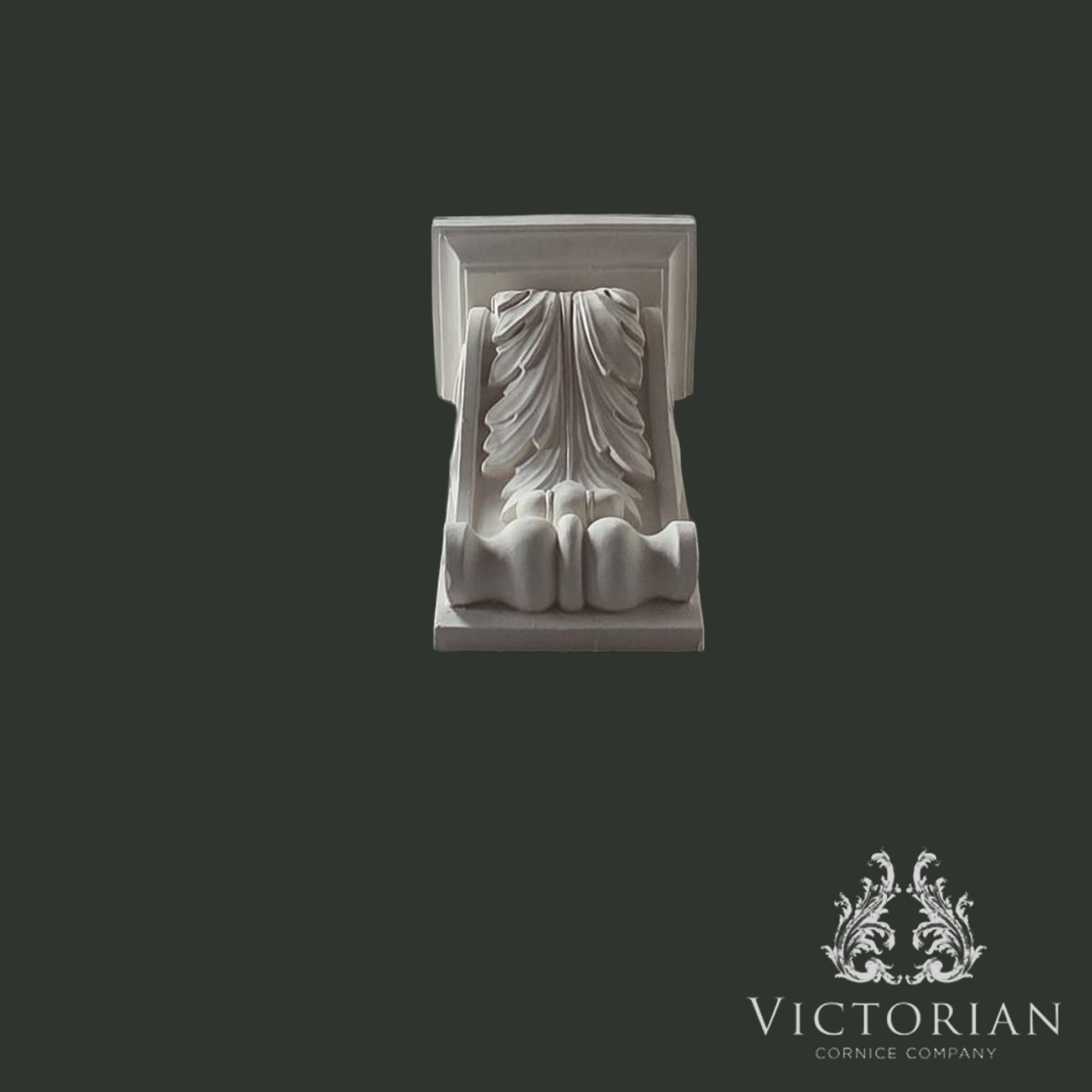 End view of decorative plaster corbel with acanthus leaf detailing handcrafted in plaster