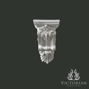 Handmade decorative plaster corbel with leaf and scroll detail front view