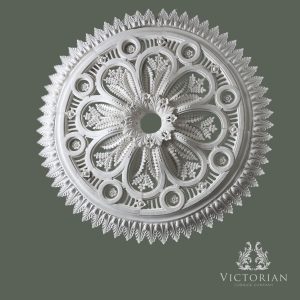 R20 handmade multi-piece plaster ceiling rose with pierced Victorian foliage design, 1050mm diameter.