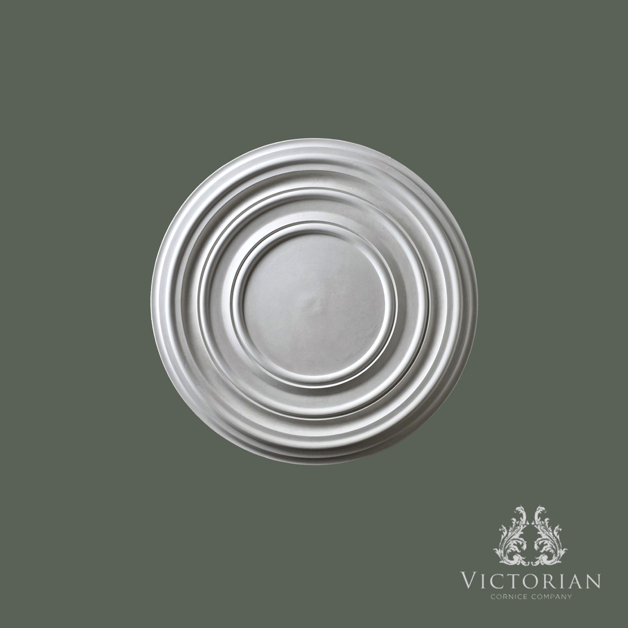 R3B handmade plain plaster ceiling rose with stepped concentric rings, 340mm diameter.